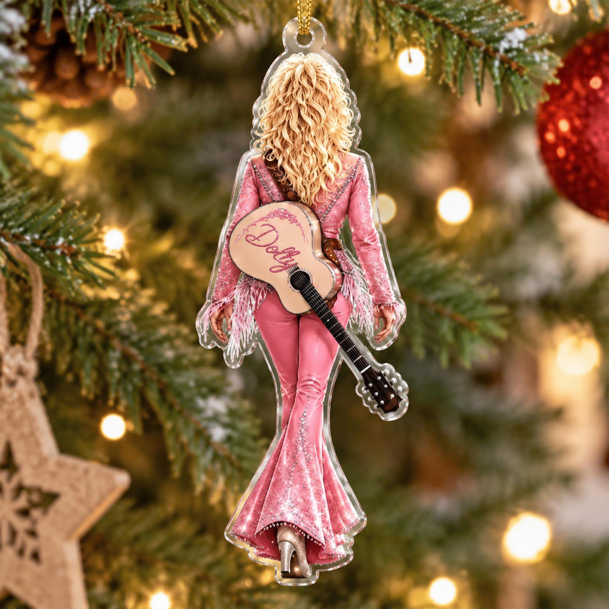 Dolly Parton Christmas Ornament, Country Music Gift, Guitar Acrylic Ornament, Pink Outfit Holiday Decor, Music Fan Keepsake 456de04f-1f4f-4bee-a250-ef52b7c1806d-2.jpg