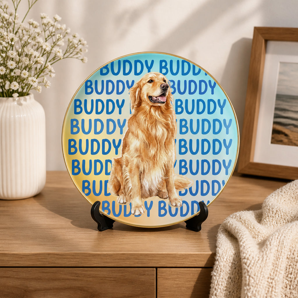 Custom Pet Portrait Ceramic Plate – Watercolor Pet + Name Arch - Personalized Personalized Ceramic Plate 45797712-9ccd-46a9-bc29-7539a66c6e80.jpg