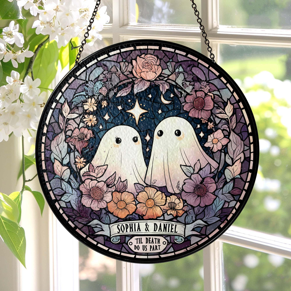 Custom Ghost Couple 'Till Death Do Us Part Wedding Gift Stained Glass Suncatcher Spooky Halloween Decor Ghost Lovers Gothic Anniversary Gift 45820f7e-68d6-48a8-8392-a8f96584bf79-3.jpg