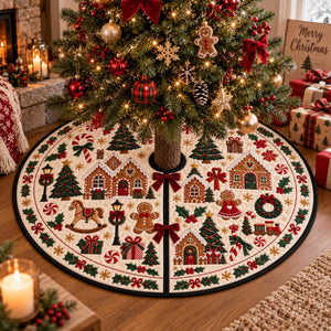 Vintage Nutcracker Quilted Christmas Tree Skirt, Gingerbread Village Mat 45d5924b-57c5-45b3-b281-9425504d762b-2.jpg