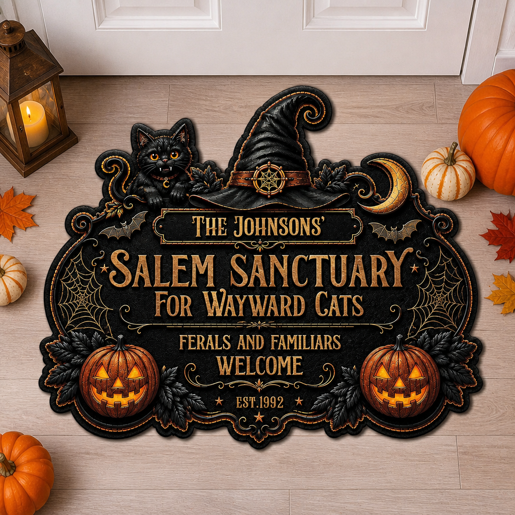 Personalized Salem Sanctuary Halloween Cat Doormat - Personalized Custom Shape Doormat (ZB) 45ec6049-ef7e-497f-85d0-50eeec04850a.png