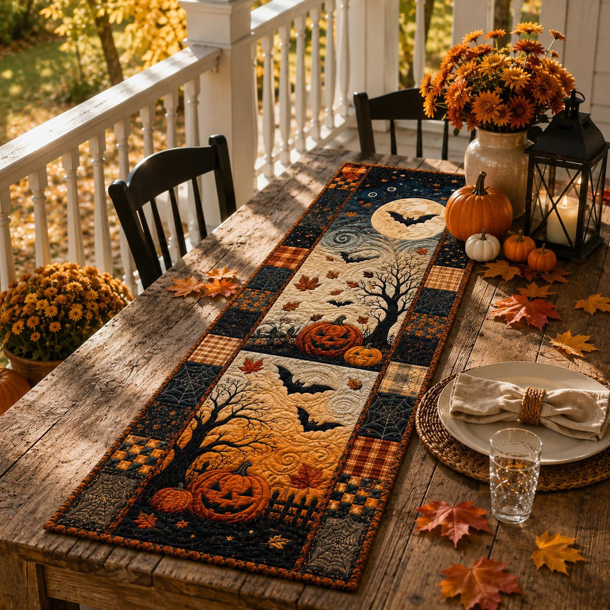 Halloween Quilted Table Runner, Fall Table Runner, Pumpkin Cat Ghost Bat Table Decor, Spooky Autumn Dining Table Runner Halloween Home Decor 4608d80a-20c1-4003-a0df-4dc9b3f33e96-4.jpg