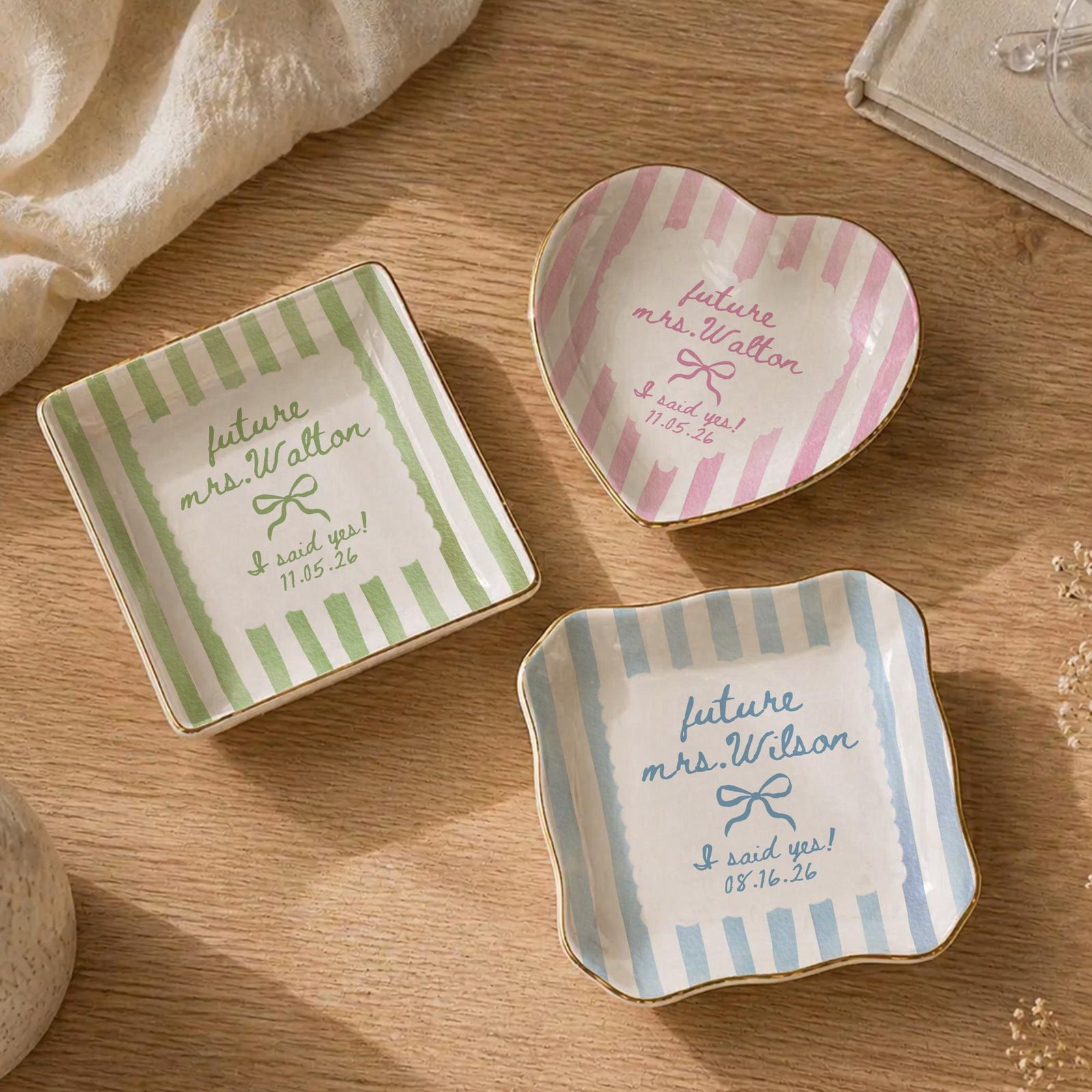 Custom Engagement Gift for Friends Besties, Future Mrs Jewelry Tray, Personalized Ceramic Ring Dish, Bridal Shower, Engaged Couple Newlywed 460929c7-c3a3-43fd-85a2-45ca875aae83-banner-1.jpg