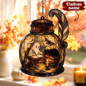 Spooky Ghost & Cat Stained Glass Halloween Lamp, Unique Gothic Decor, Faux Suncatcher Night Light, Witchy Room Art 4631b3e8-c0d2-44b8-b9ee-92a6d0a117bb-fdf-3-.webp