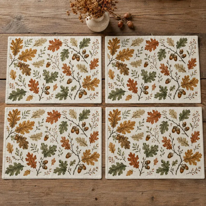Autumn Leaves Placemats, Oak Leaf Acorn Dining Decor, 18x12 Inch Faux Linen-Look Table Mats, Rustic Fall Decor, Set of 4 or 6 464a23ef-5fe4-4253-875d-582296e87bda-FGH-14-.webp