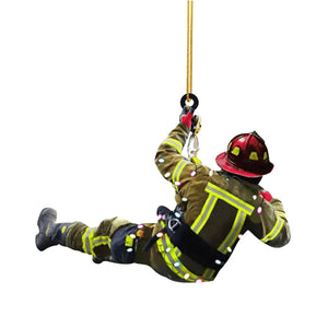 Christmas Fireman Ornaments Christmas Tree Firefighter 2d Acrylic Hanging Ornaments Fireman Figurines Party Favors Decorations