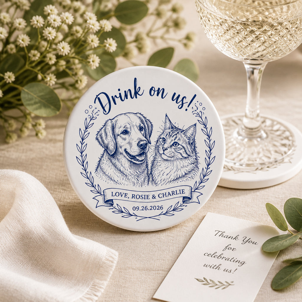 Pet Sketch Wedding Coaster – Drink on us! - Personalized Custom Ceramic Coasters 4667f8ee-2599-4cd2-942e-8857ca864af0.jpg