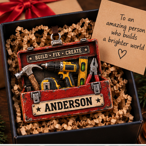 Personalized Carpenter Tools & Drill Red Toolbox Ornament - Custom Name Keepsake Gift 466db013-6a2b-49f4-a065-e98a02ad3763-toolbox_ornament_mockup_2_gift_box.png