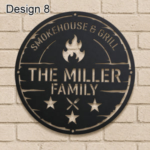 Custom Metal BBQ Sign Personalised Family Name Grill Decor Backyard Barbecue Wall Art Outdoor Kitchen Sign Father's Day Gift Housewarming