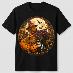Halloween Dachshund Trio Moon Badge Tee - T-shirt 47008aa9-2648-4729-a281-464f7ed9144f.png