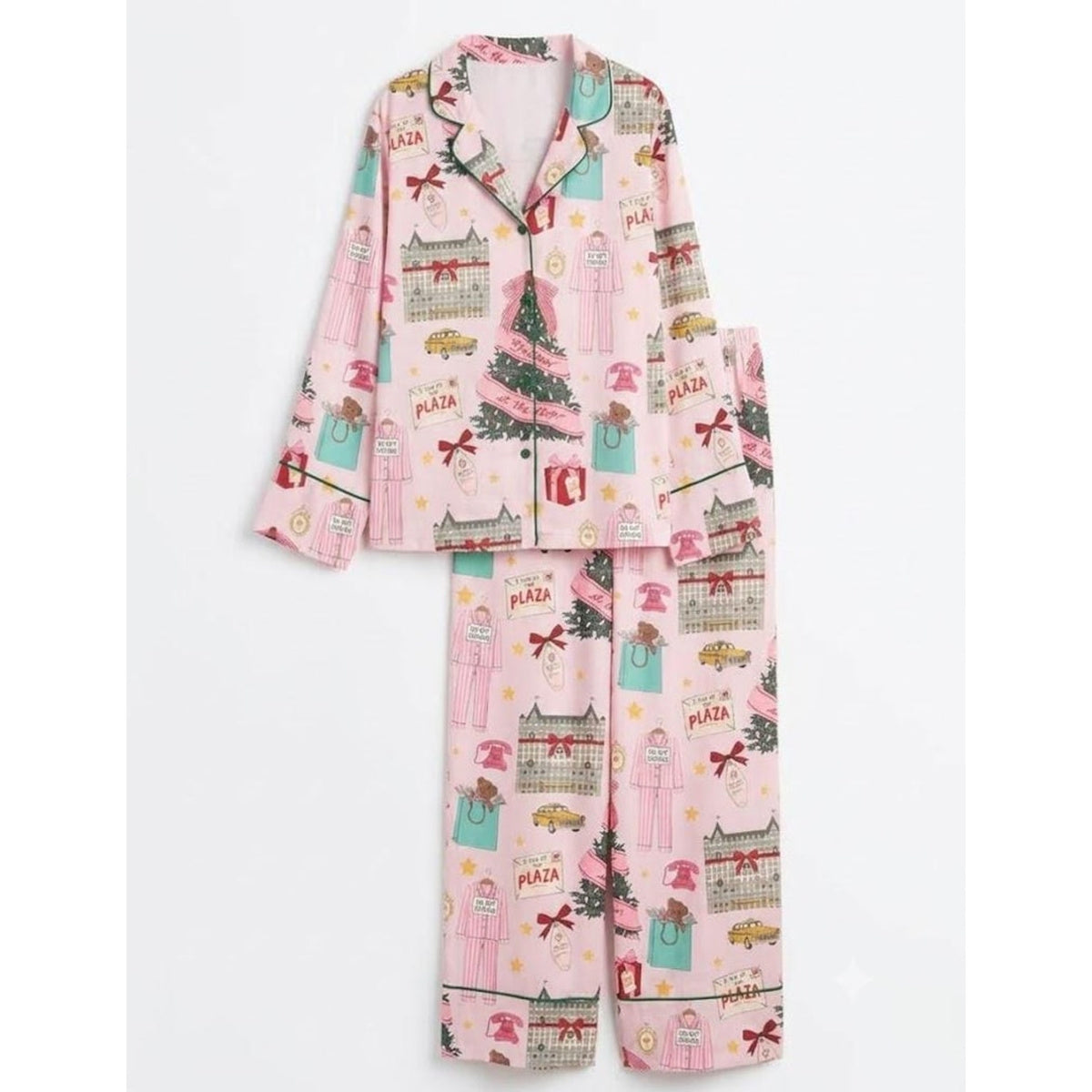 Women’s Christmas in New York Satin Pajama Set, NYC Holiday Short Sleeve Sleepwear, Festive Christmas Pajamas, Winter Gift For Her 4702da8c-34f4-4c5a-98c3-15931ed78726-plaza_square_04.jpg
