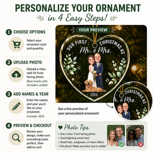 Our First Christmas as Mr. & Mrs. – Custom Portrait Heart Acrylic Ornament - Personalized Transparent Acrylic Ornament 471a0cdb-8c65-4d11-8efe-4a33b70b76f3.jpg