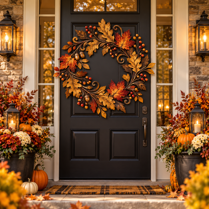 Fall Leaf Metal Wreath, Rustic Autumn Door Decor With Maple Leaves, Acorns And Berries For Porch Or Entryway 472a25be-acba-42de-b48c-9472370dc661-04478ce1-72ef-4e72-b424-e455654931f7.png