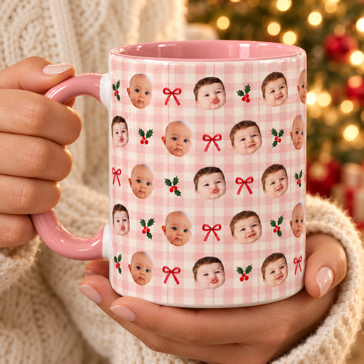Personalized Christmas Photo Mug, Custom Baby Face Coffee Cup with Pink Plaid, Bows and Holly, Holiday Gift for Mom and Grandma 4742416b-c3b8-45a0-9df5-c51e20ccde2b-Blush-Pink-Christmas-Family-Mug-2.png