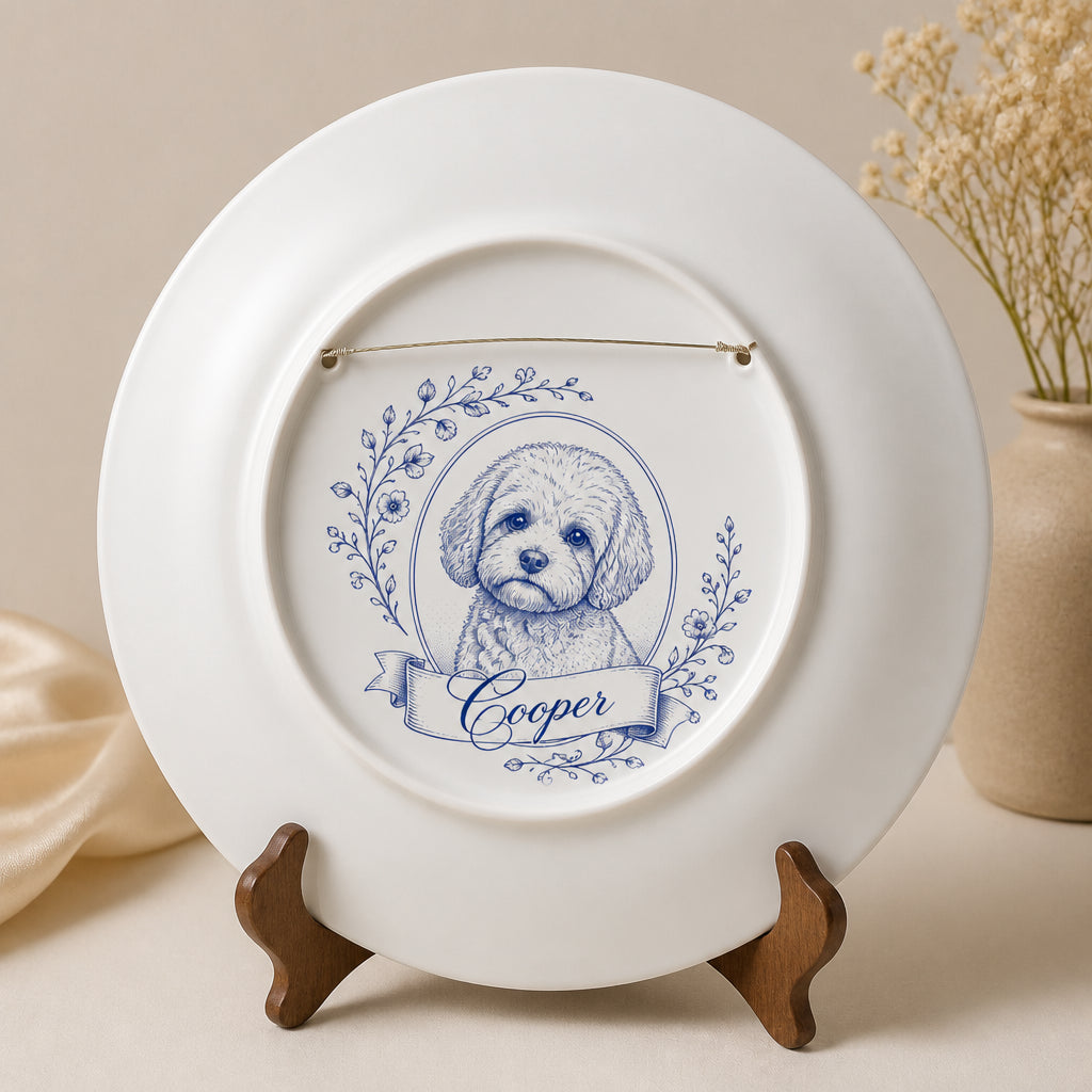 Custom Pet Portrait Floral Name Ceramic Plate - Personalized Personalized Ceramic Plate 474c685f-75cb-4bf5-9cfd-d71ef3d5acf2.jpg