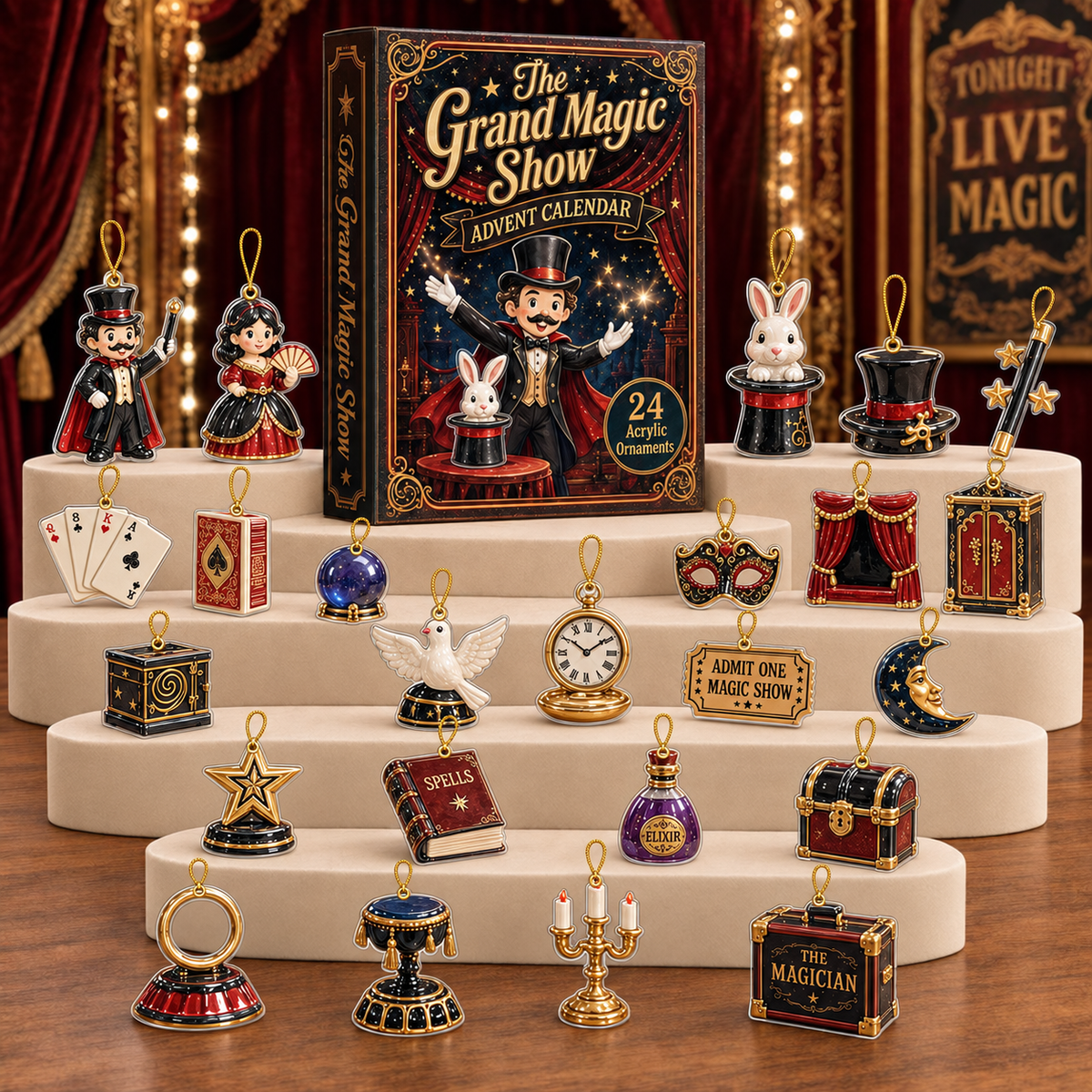The Grand Magic Show Advent Calendar 2026 - 24-Day Festive Countdown, Acrylic Charms Blind Box - Gift For Magic Lovers 474dcef5-6c7f-4345-aeae-836a98a9829f-magic-show-box-charms.png