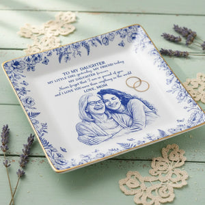 Custom Photo Pencil Sketch My Daughter Granddaughter Forever - Personalized Ring Dish