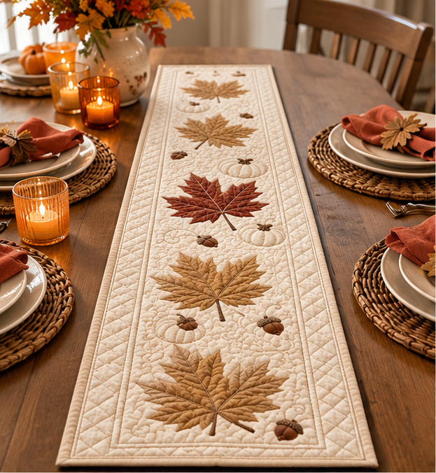 Neutral Maple Leaf Pumpkin Quilted Table Runner Patchwork Quilt Minimalist Autumn Kitchen Decor Elegant Fall Table Centerpiece New Cozy Gift 4770a80d-5787-4ec8-a621-5480011cbd81-set1_01_top_left.png