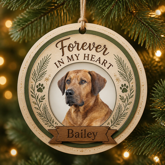 Pet Memorial Wood Ornament — Forever In My Heart (Photo + Name) - Personalized 3-Layered Wood Ornament 4792c180-420a-4f2f-ad2f-9e0eb17b6cc7.png