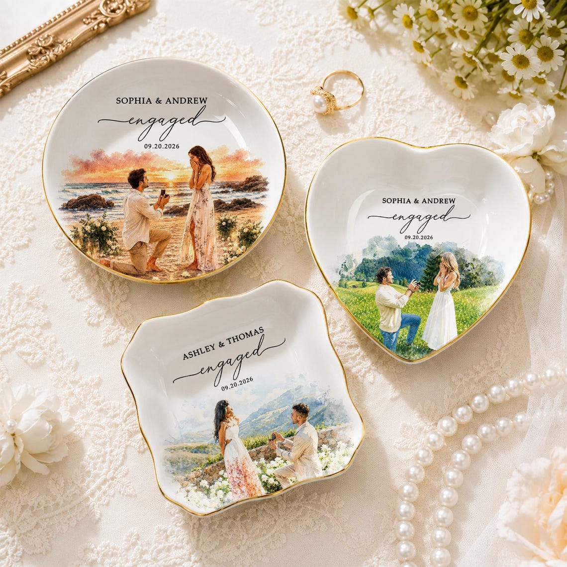 Custom Engagement Ring Dish, Proposal Photo Trinket Tray, Watercolor Couple Portrait Gift, Engaged Ornament, Engagement Gift For Her 47f50556-d4fd-40a2-b884-332ac390483a-6.jpg