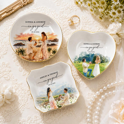 Custom Engagement Ring Dish, Proposal Photo Trinket Tray, Watercolor Couple Portrait Gift, Engaged Ornament, Engagement Gift For Her 47f50556-d4fd-40a2-b884-332ac390483a-6.jpg