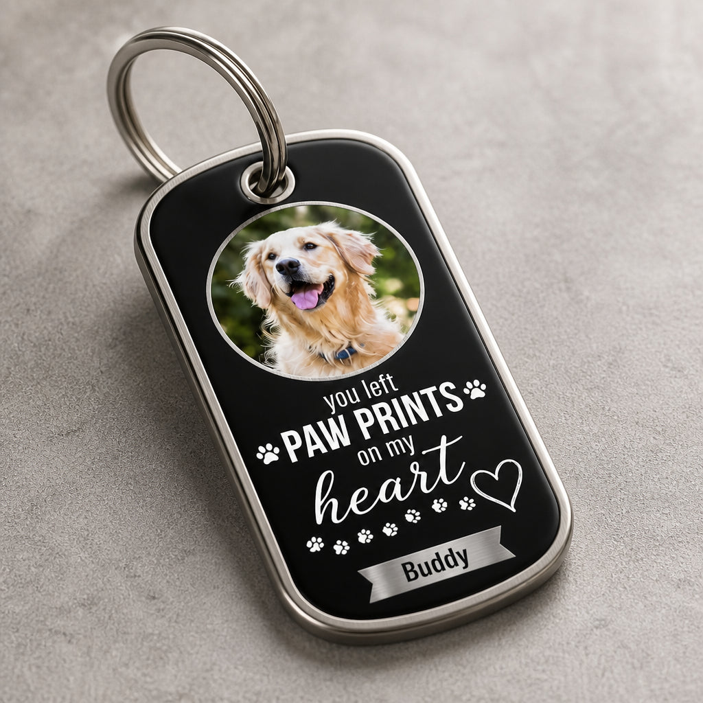 Pet Memorial Photo Keychain — You Left Paw Prints on My Heart - Personalized Color Printed Stainless Steel Keychain 480adb13-bd41-4fad-9ec2-cc7340c45a32.jpg