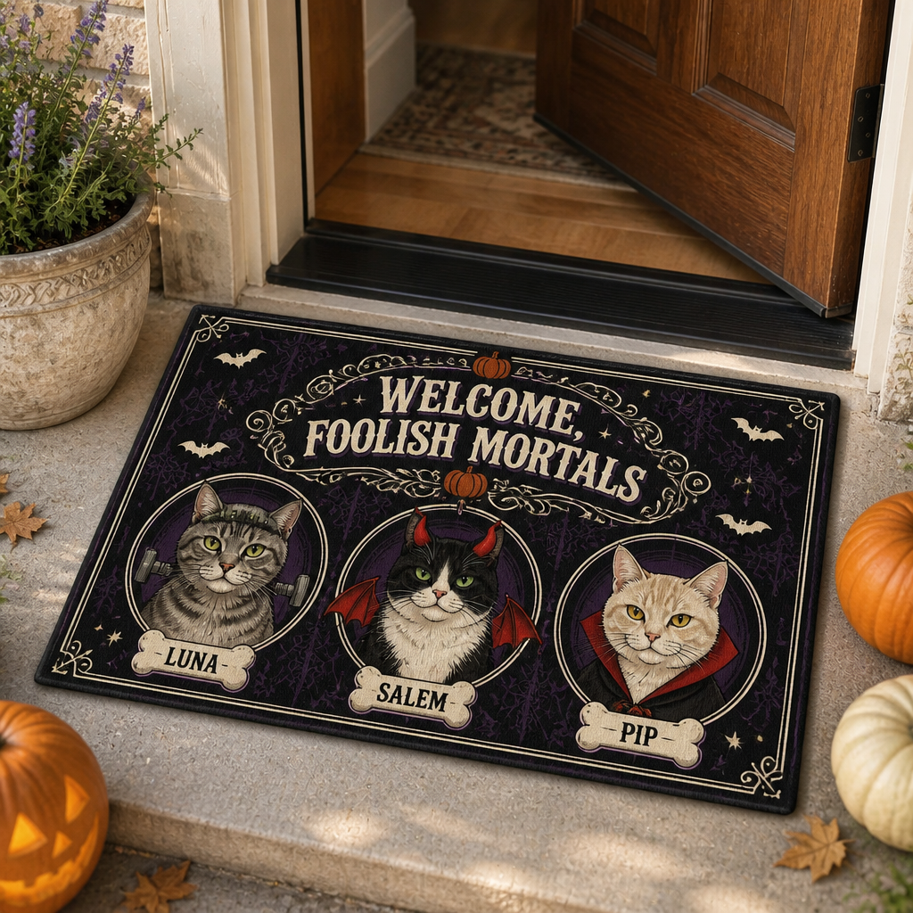 Welcome, Foolish Mortals — Halloween Cats Doormat - Personalized Doormat 480eeea1-3bb6-44fa-a8be-b3633cd54bc9.png