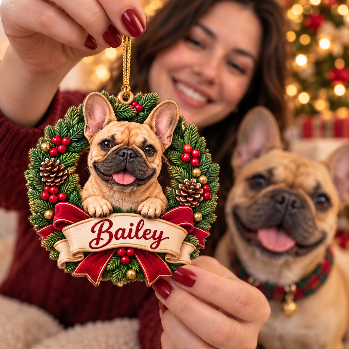 Personalized Dog Christmas Ornament – Custom Pet Photo & Name, 3D Relief Wreath Ornament, Christmas Gift for Dog Lovers 4811735d-496a-4449-b189-375335810886-Bailey-s-personalized-Christmas-ornament-2.png