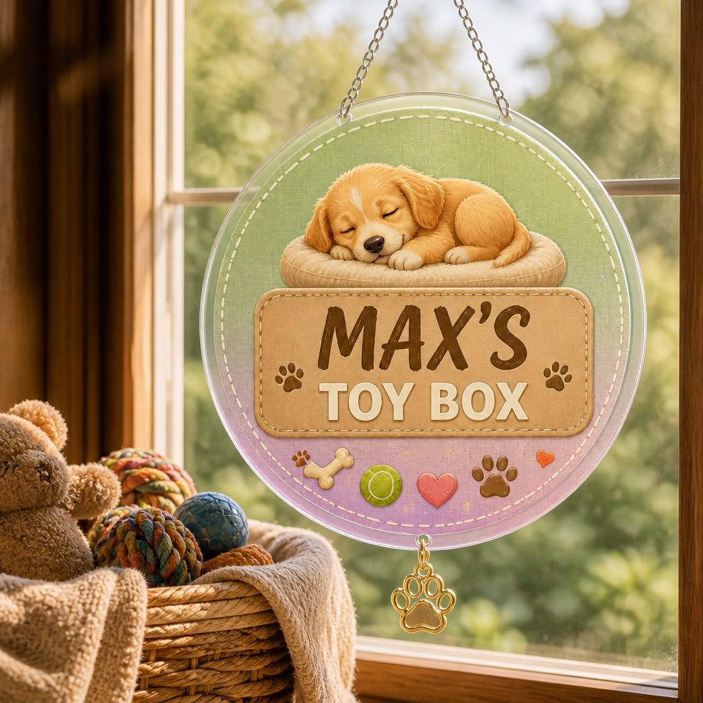 Personalized Pet Toy Storage Bin — Name's Toy Box - Personalized 1 Layered Suncatcher with Charm 481b1199-6d9d-4927-b922-ed99b621e858.jpg