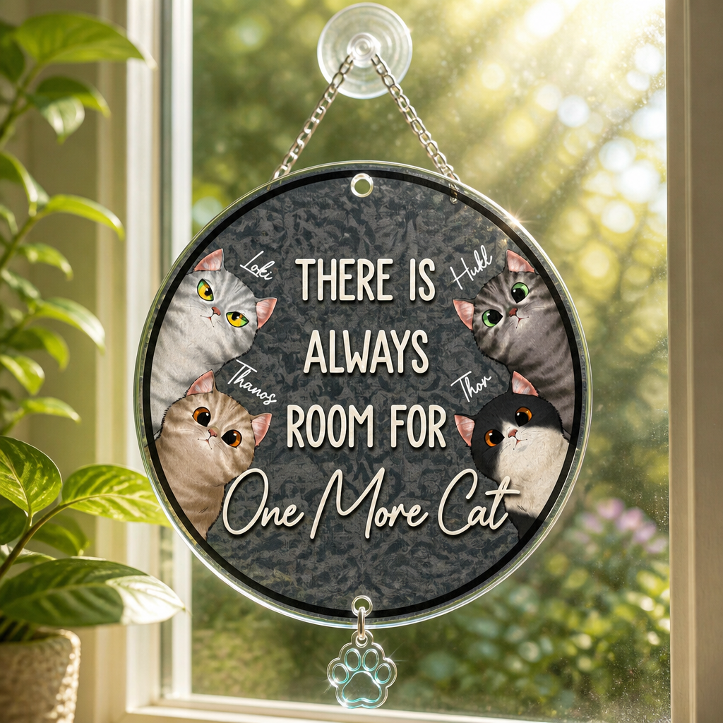 There Is Always Room For One More Cat – Personalized Doormat with 4 Cat Portraits - Personalized 1 Layered Suncatcher with Charm 48ac52f9-9a00-4fff-a4e0-d58d1a1cdd07.png