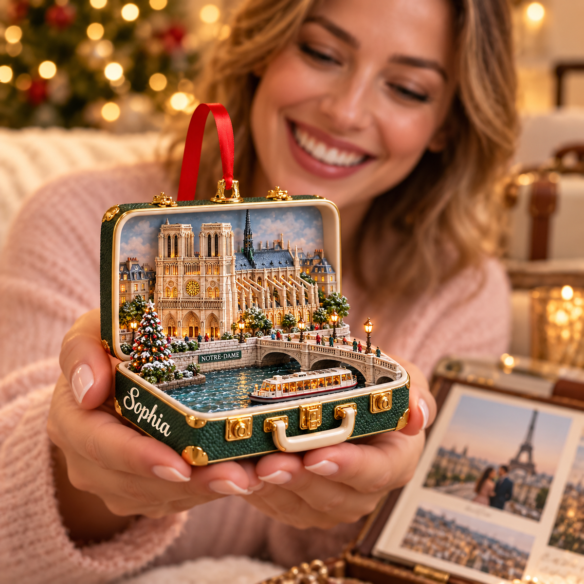 Personalized Notre Dame Cathedral 3D Suitcase Christmas Ornament – Paris Travel Souvenir & Gift for Paris Lovers 48b4fa26-4fcf-48a4-9835-397f2f54789d-Joyful-gift-moment-with-Notre-Dame-ornament-4.png