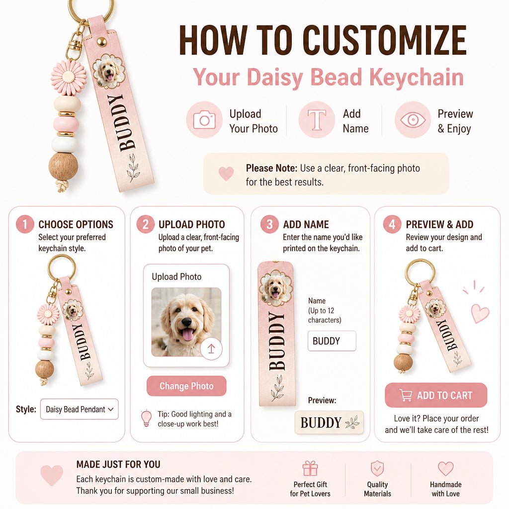 Pet Photo & Name Leather Keychain with Daisy Bead - Personalized PU Leather Keychain Daisy Bead Pendant 48d3646e-6f75-406f-9c03-3a293bab6983.jpg