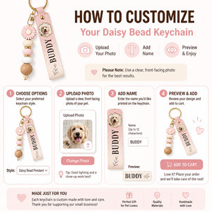 Pet Photo & Name Leather Keychain with Daisy Bead - Personalized PU Leather Keychain Daisy Bead Pendant 48d3646e-6f75-406f-9c03-3a293bab6983.jpg