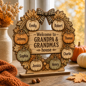 Custom Pumpkin Patch Grandkids Welcome Sign — Fall Tabletop Wood Stand - Personalized Wooden custom shape Standing 2 layer (5mm) 48d49a7b-6985-46b2-8ce4-6de61f14a39b.jpg