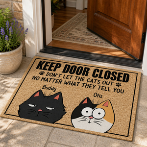 Keep Door Closed Cats Out Personalized Doormat – Two Cartoon Pet Portraits - Personalized Doormat 48e10e1a-863c-49c6-8557-2ce34d3e4e4d.png