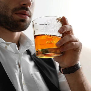 Personalised Firefighter Badge Etched Whisky Glass with Text Birthday Retirement Gift for Firefighter