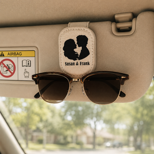 Custom Couple Car Visor Sunglasses Holder, Personalized PU Leather Magnetic Glasses Clip,Car Decoration Gifts Custom Gift For Husband, Boyfriend