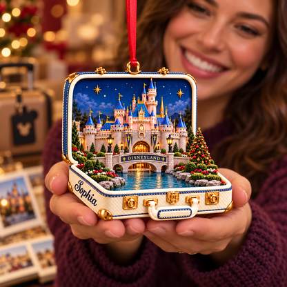 Personalized Disneyland Castle 3D Suitcase Christmas Ornament – Vacation Keepsake & Gift for Disney Fans 491e3706-d3a9-454d-b169-abd2455760c9-Woman-Receives-Personalized-Disneyland-Castle-Ornament-3.png