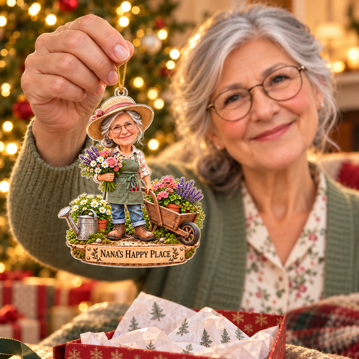 Personalized Gardener Christmas Ornament – Custom Photo & Text, Grandma Gardening Ornament, Christmas Gift for Nana, Mom & Garden Lovers 49389332-d3cb-49f6-94d0-57e50ec00ef8-Nana-s-Happy-Place-ornament-gift-4.png