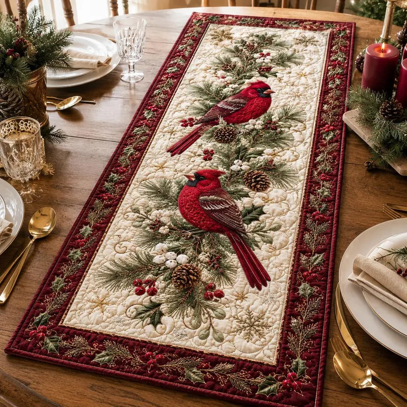 Quilted Red Cardinal Christmas Table Runner, Winter Pine Berry Decor 4939f254-eb93-4316-931b-907c42c303ae-cds-1-.webp