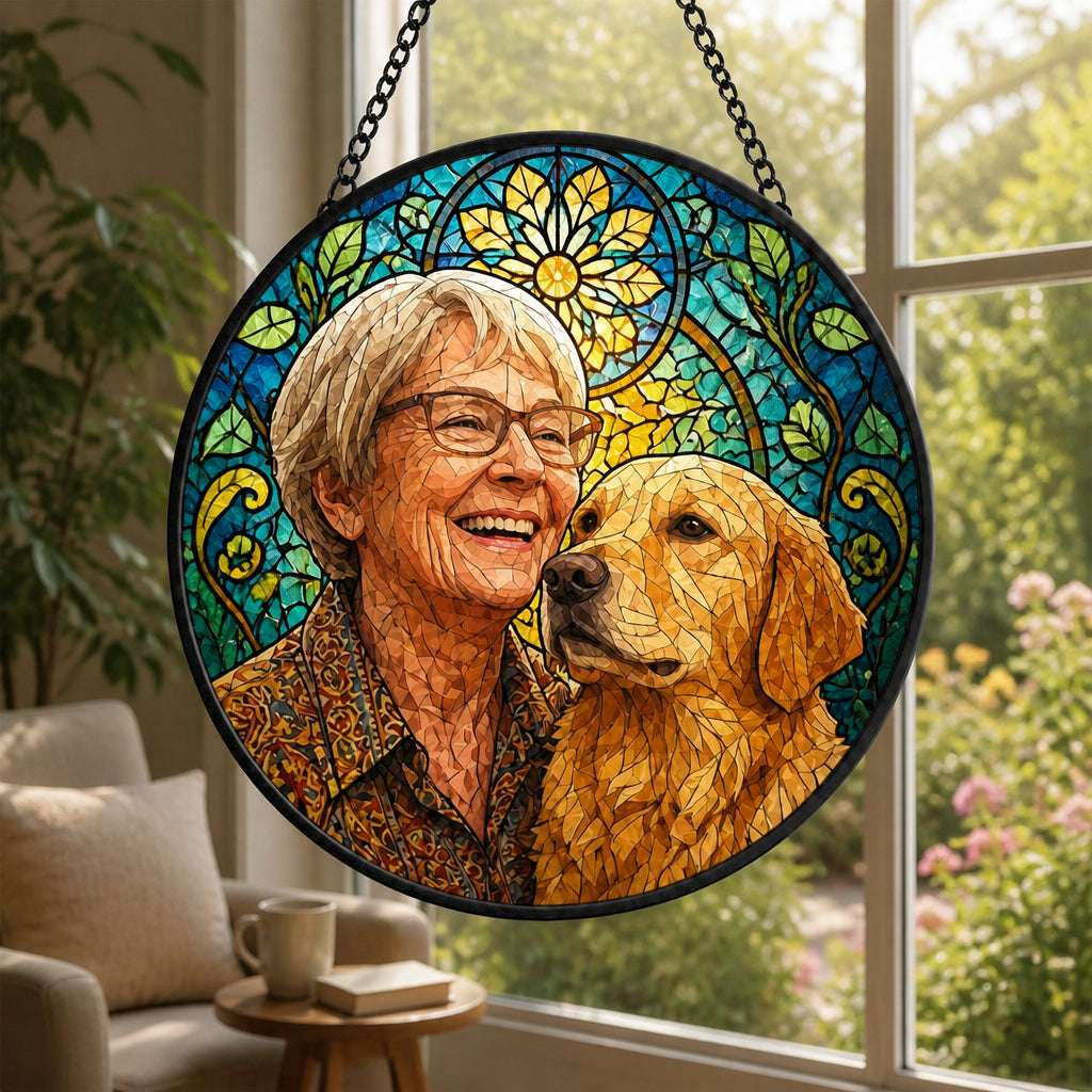 Custom Stained-Glass Style Pet & Owner Suncatcher - Personalized Suncatcher Stained Glass 493f90bd-638b-4f17-aaaf-808f9cadac60.jpg