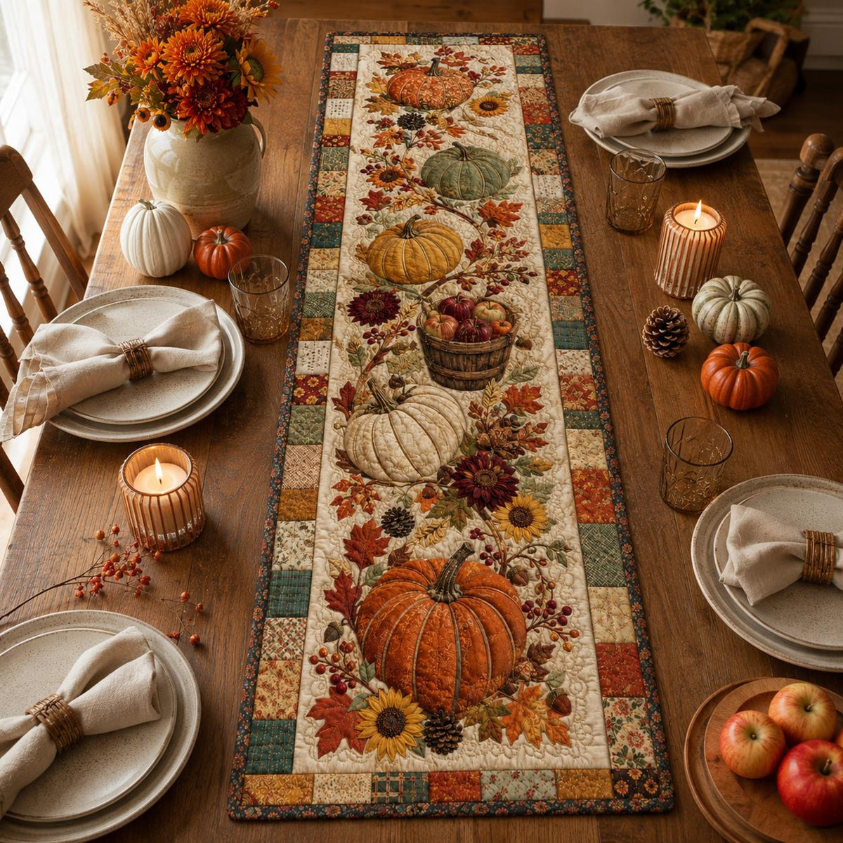 Quilted Pumpkin Table Runner, Autumn Harvest Decor, Gift For Family 494b877a-d039-41e2-b309-7a98538e0cda-2.jpg