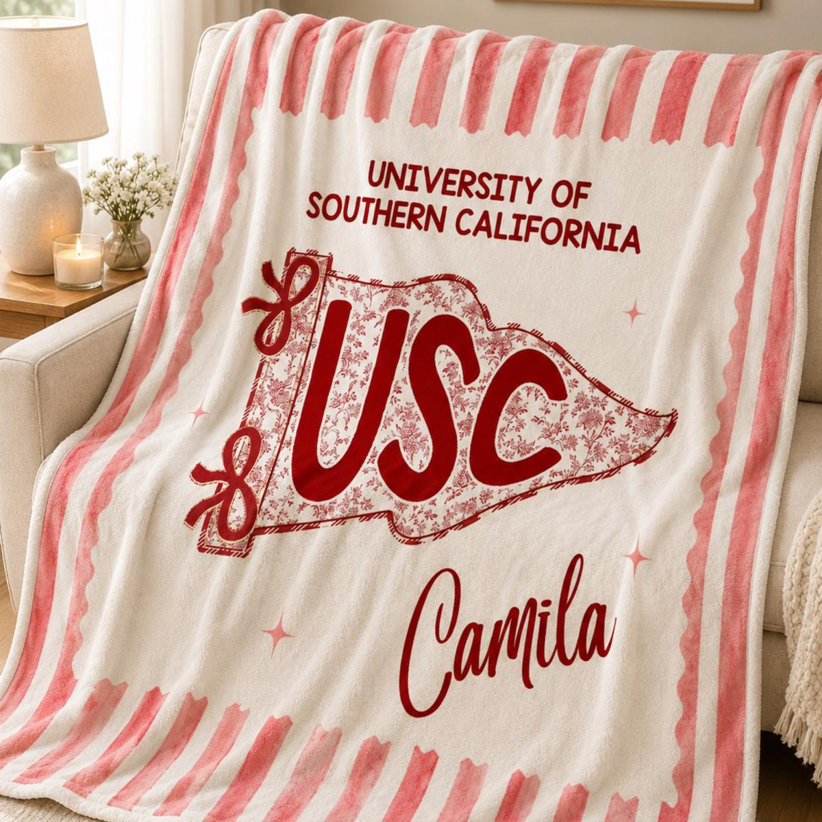 Custom School Pennant Flag Blanket, College Graduation Gift, Class of 2026 University Spirit Striped Pillow, Senior Night, College Bed Party 495c4feb-edc8-441a-b038-20f191981d44-3.png