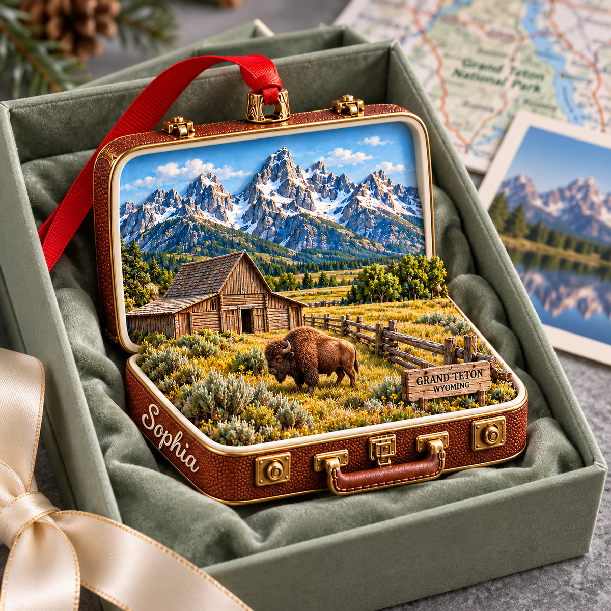 Personalized Grand Teton National Park 3D Suitcase Christmas Ornament – Wyoming Travel Souvenir & Gift for Nature Lovers 4967960f-c30e-495f-9466-d9e048e743bf-Grand-Teton-Ornament-in-Sage-Gift-Box-3.png