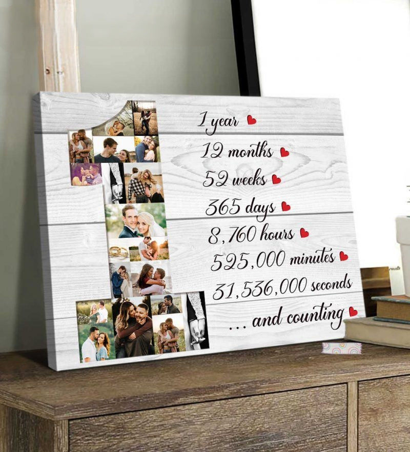 1 Year Anniversary Photo Collage Canvas Print, One Year Anniversary Gift, 1st Anniversary Gift