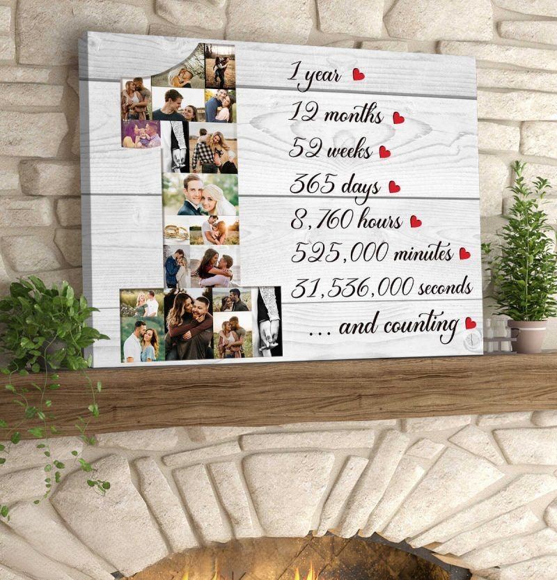 1 Year Anniversary Photo Collage Canvas Print, One Year Anniversary Gift, 1st Anniversary Gift