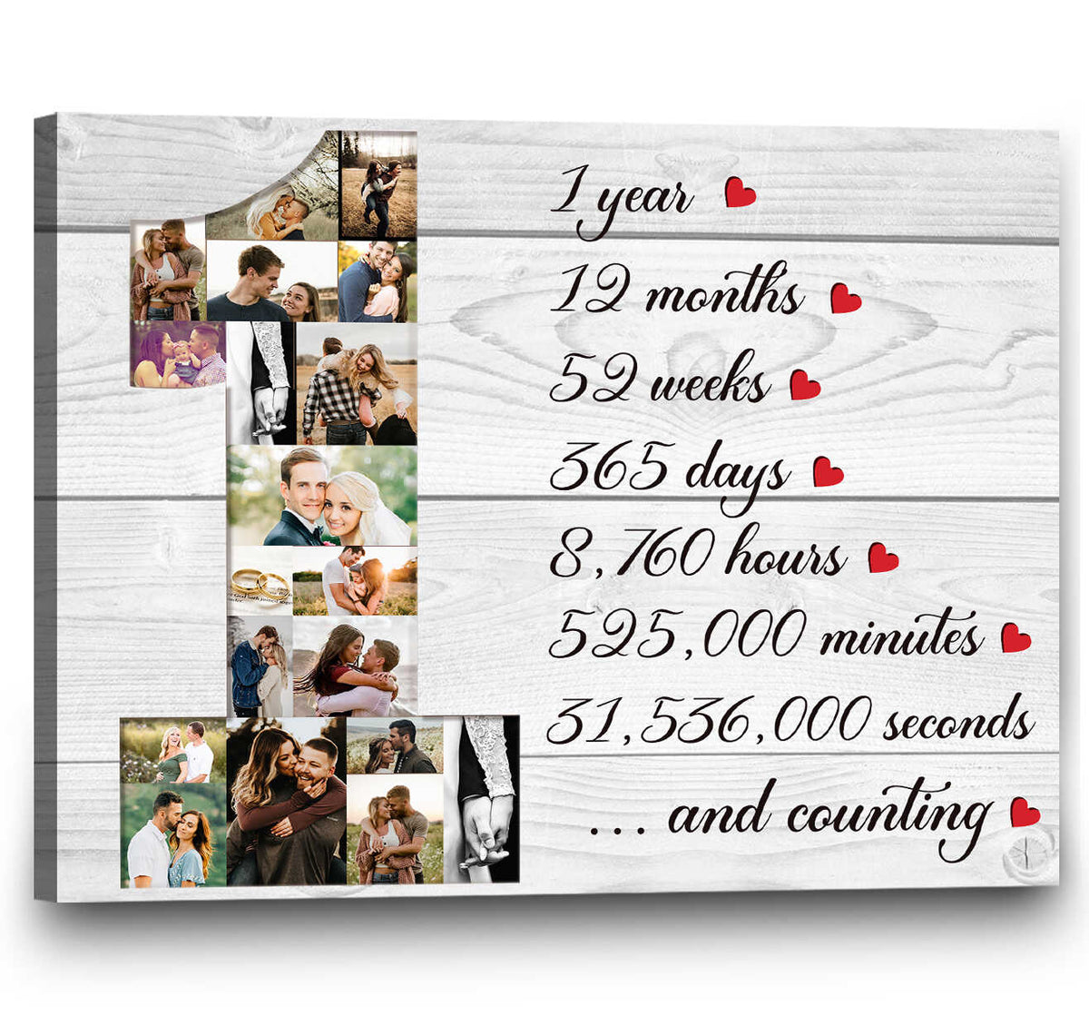 1 Year Anniversary Photo Collage Canvas Print, One Year Anniversary Gift, 1st Anniversary Gift