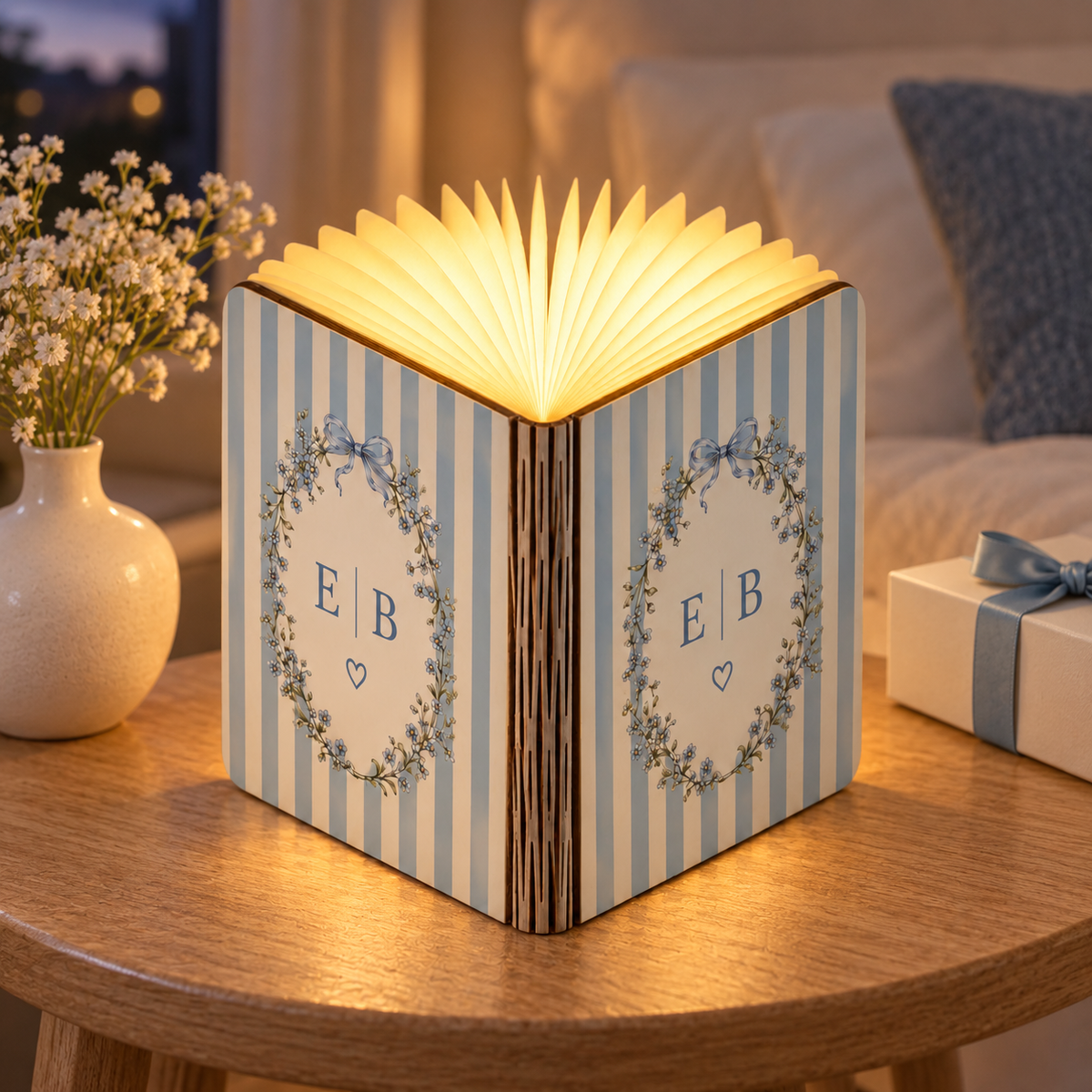Personalized Floral Wreath Book Lamp, Custom Name Striped Folding Magnetic Table Light, Wedding Keepsake, Engagement Anniversary Gift 4980720a-606f-447f-bc40-789812628f12-banner-1.png