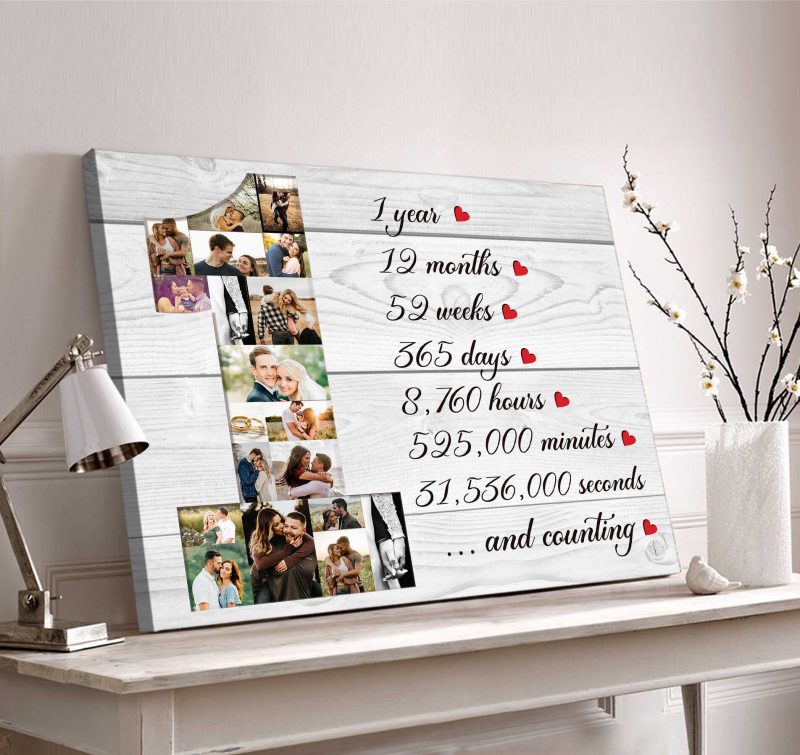 1 Year Anniversary Photo Collage Canvas Print, One Year Anniversary Gift, 1st Anniversary Gift