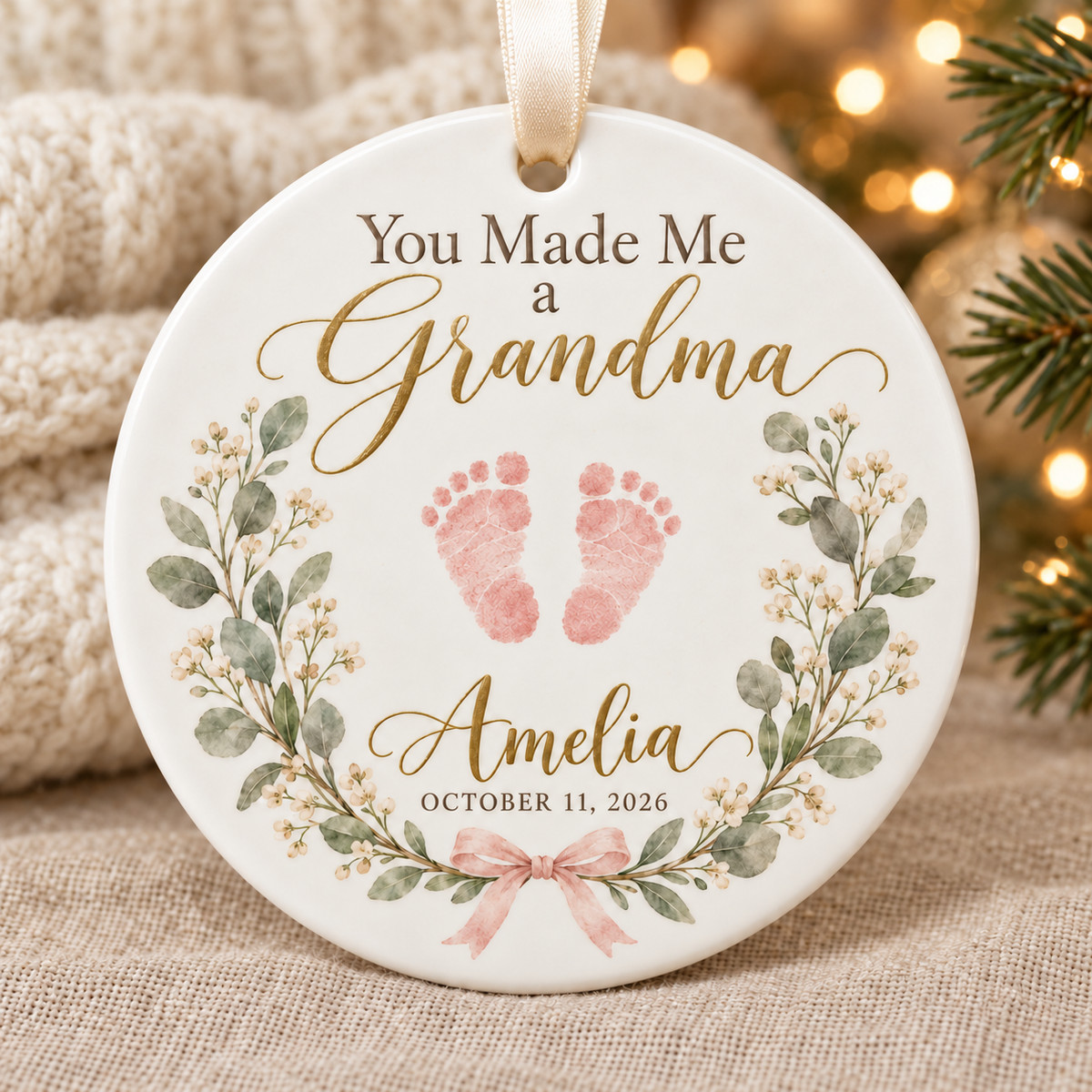 Personalized New Grandma Christmas Ornament, You Made Me a Grandma, Baby Footprint & Custom Name Keepsake, First Grandchild Gift 49b6e174-1b95-4cd8-8160-e84e67847cc2-Newborn-footprints-on-a-keepsake-ornament.png
